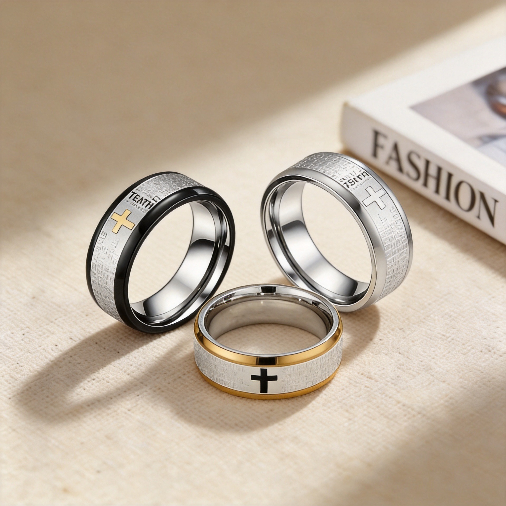 Divine Scripture Premium 316L Stainless Steel Engraved Cross Prayer Ring