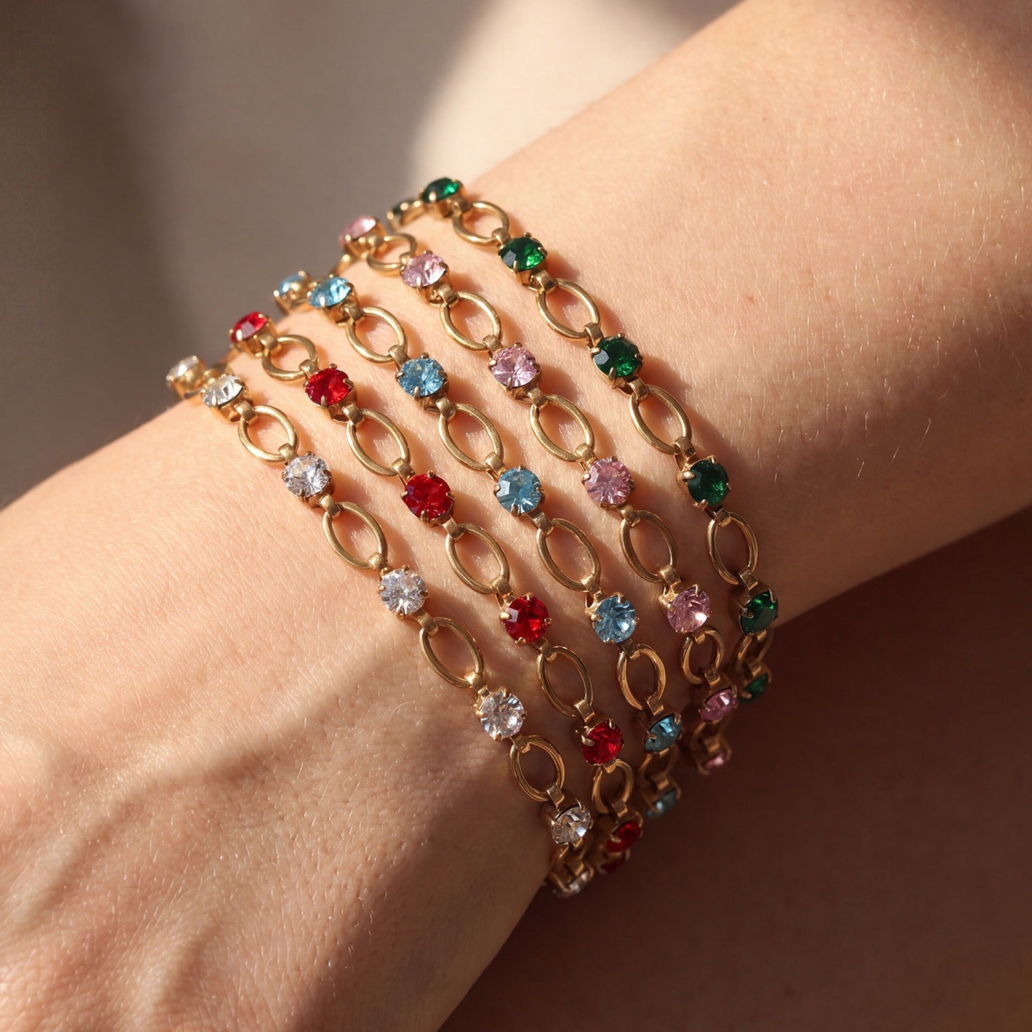 Radiant Rhythm 14K Gold Alternating Chain Gemstone Bracelet 