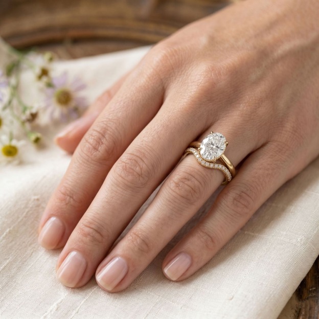 18K Gold White Gold Plated Pavé Oval Solitaire Ring