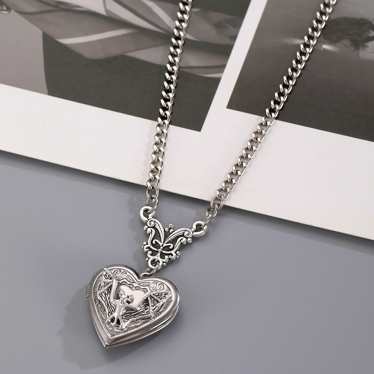 S925 Sterling Silver Gothic Bat Heart Locket Necklace