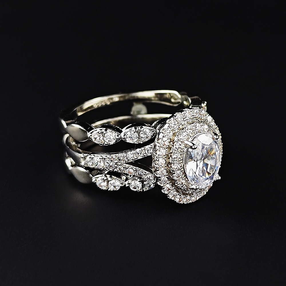 Luxury Halo Moissanite 925 Silver Bridal Ring Set – 2-in-1 Stackable Design