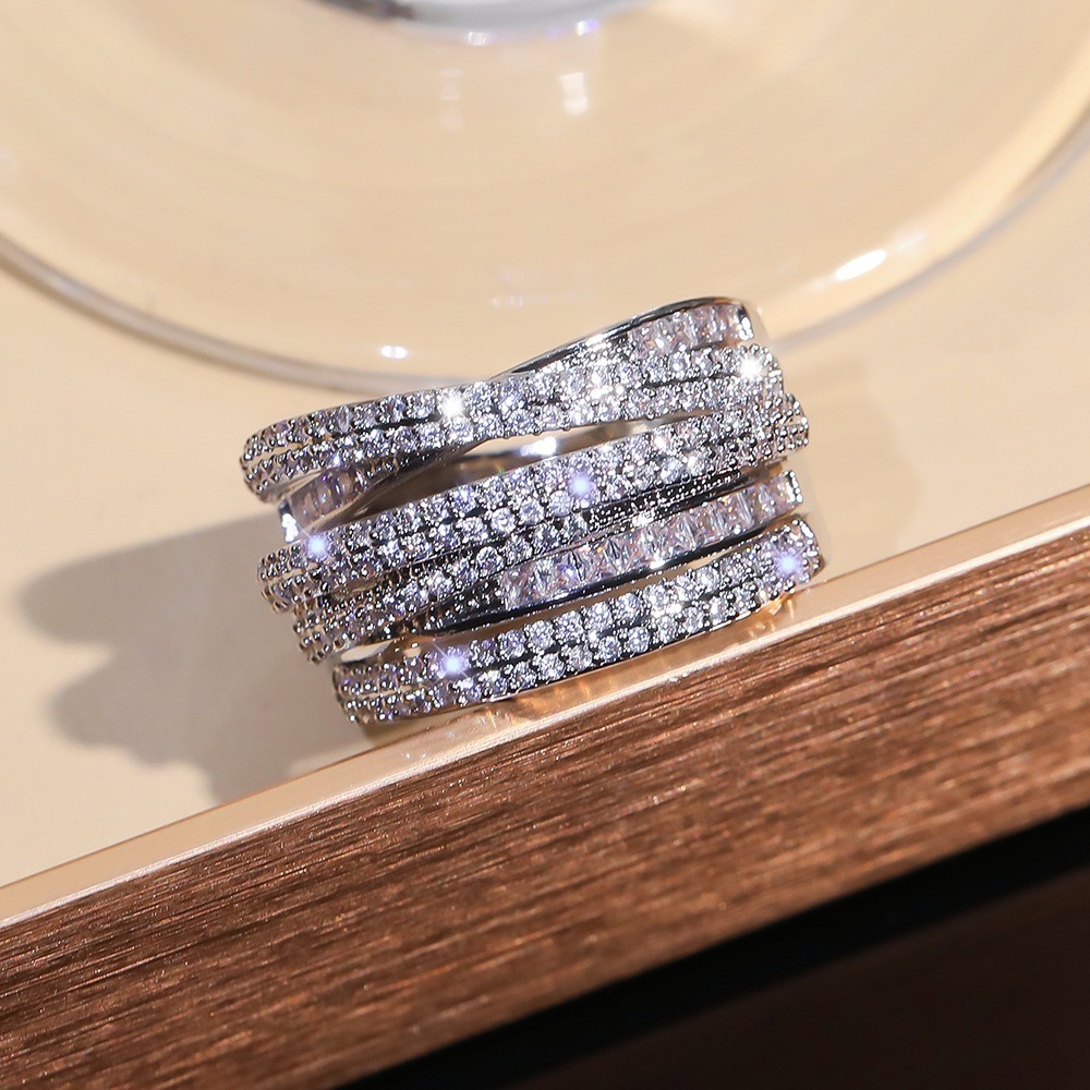 Multi-Layer CZ 925 Sterling Silver Ring – Modern Minimalist Sparkle Design