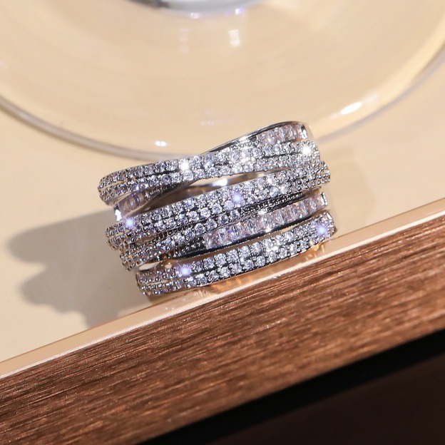 Multi-Layer CZ 925 Sterling Silver Ring – Modern Minimalist Sparkle Design