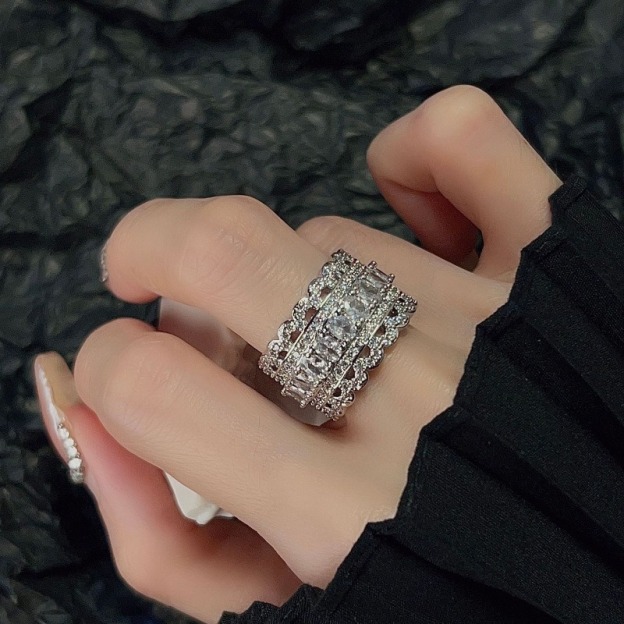 Luxury Multi-Row CZ 925 Sterling Silver Ring – Full Pavé Wide Band Design