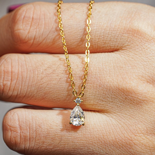 Gilded Teardrop S925 Silver Moissanite Necklace