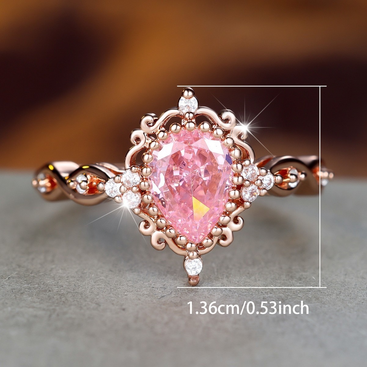 Pink Diamond Dream 18K Rose Gold Vintage Court Ring｜Pear-Cut Center Stone for Elegant Romance