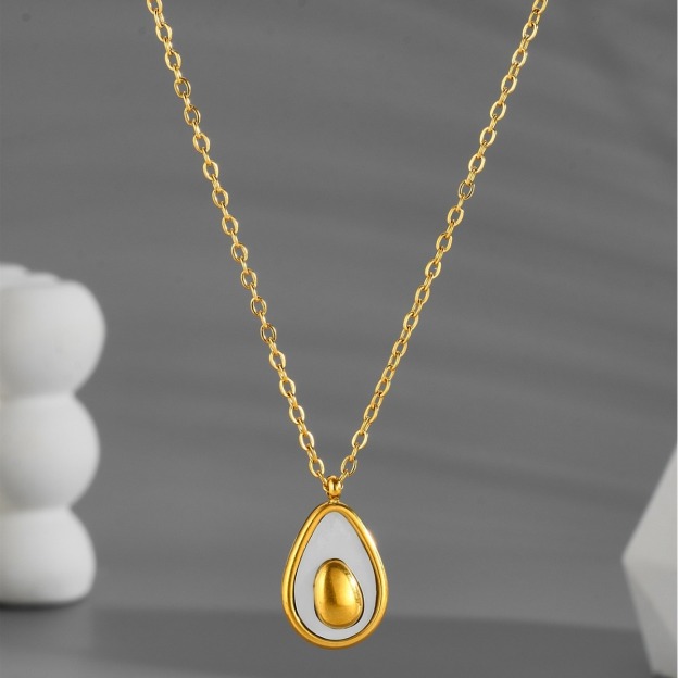 Avocado Glow Gold-White Contrast Avocado Pendant Necklace｜Light Sweet Texture for Daily Neck Accent