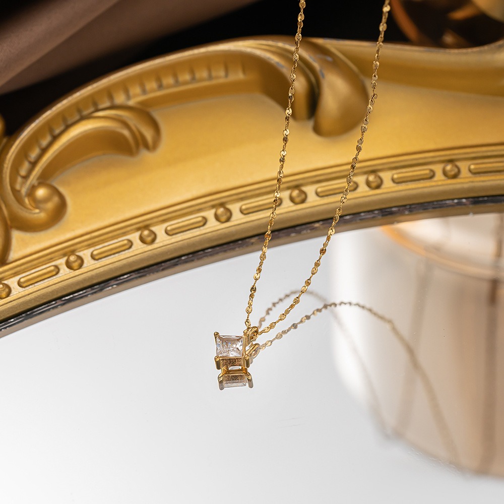 Square Diamond Starburst 18K Gold Double-Layer Square Diamond Necklace（Free shipping on orders of two or more items）