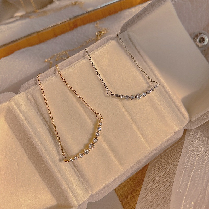 Arc Glow Delicate Necklace Gold/Silver Curved Diamond Paved Necklace（Free shipping on orders of two or more items）