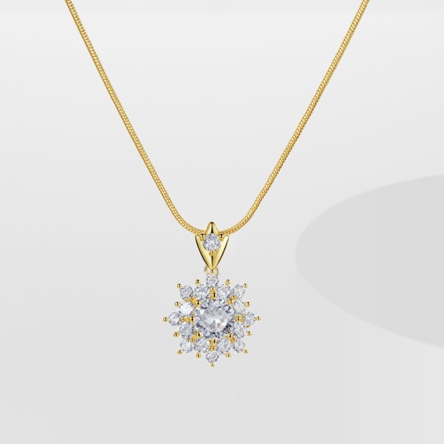 Blossom Starburst 18K Gold Floral Diamond Pendant Necklace