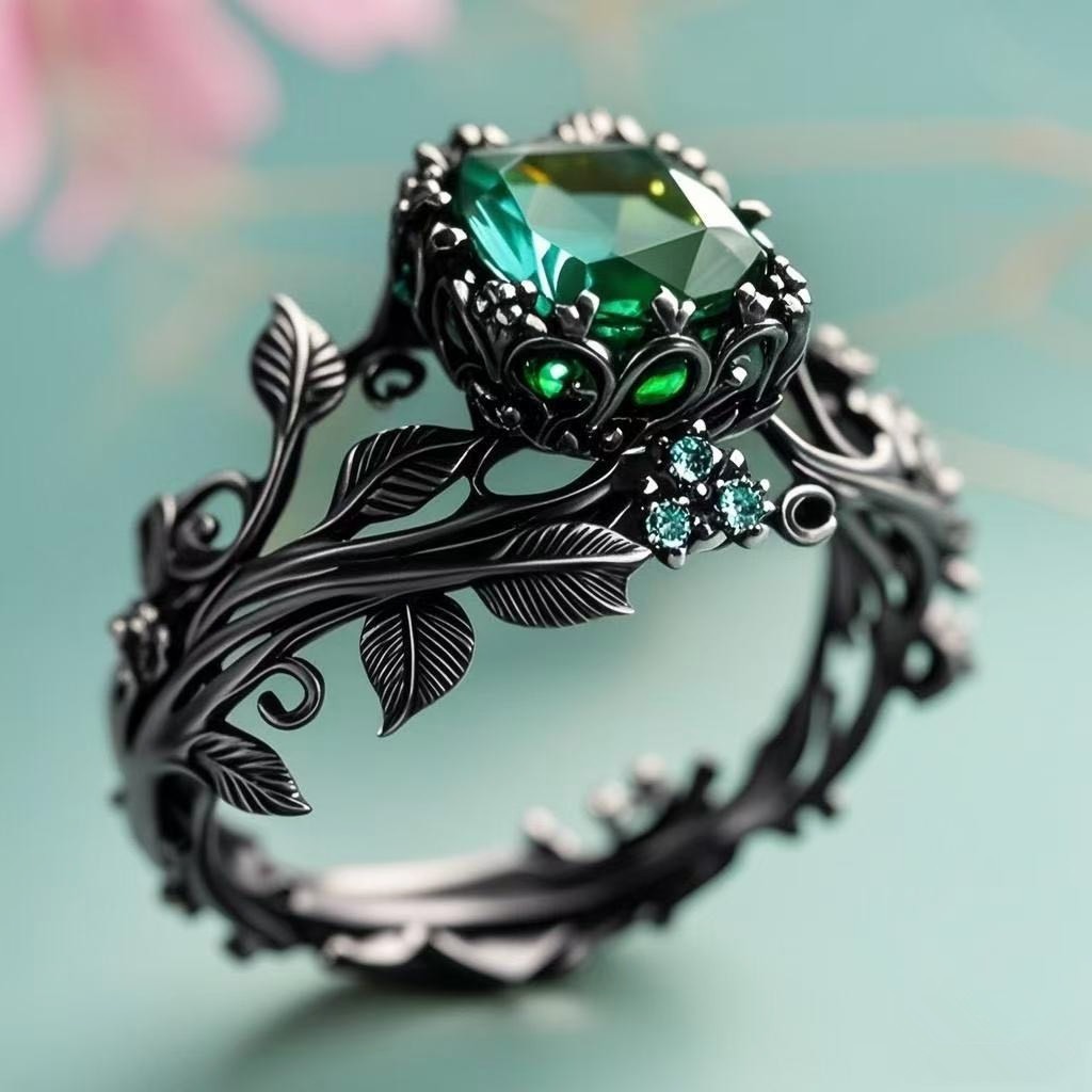 Vine Crystal Glow Vintage Vine Green Crystal Ring｜Natural Texture for Finger Elegance