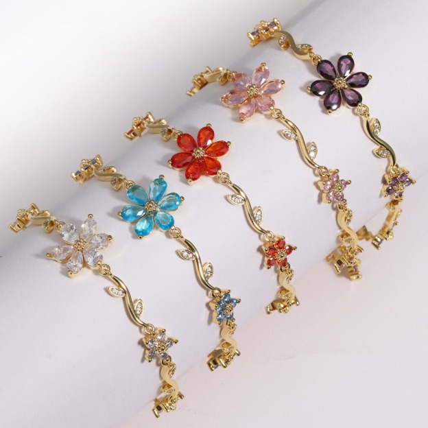 Bloom Sparkle Two-Tone Zircon Flower Bracelet