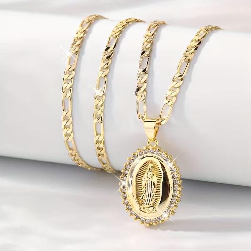 Sacred Grace Glow 18K Gold Virgin Mary Oval Pendant