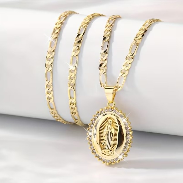 Sacred Grace Glow 18K Gold Virgin Mary Oval Pendant