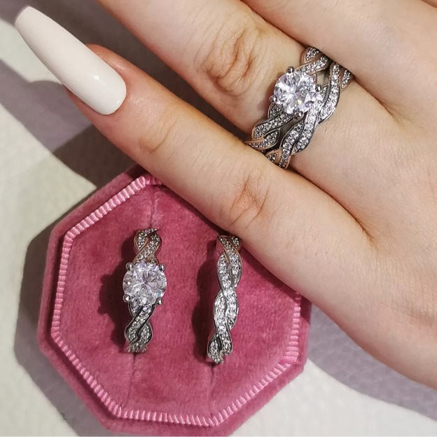 Wave Diamond Bond Two-Tone Full Pavé Wave Ring Set