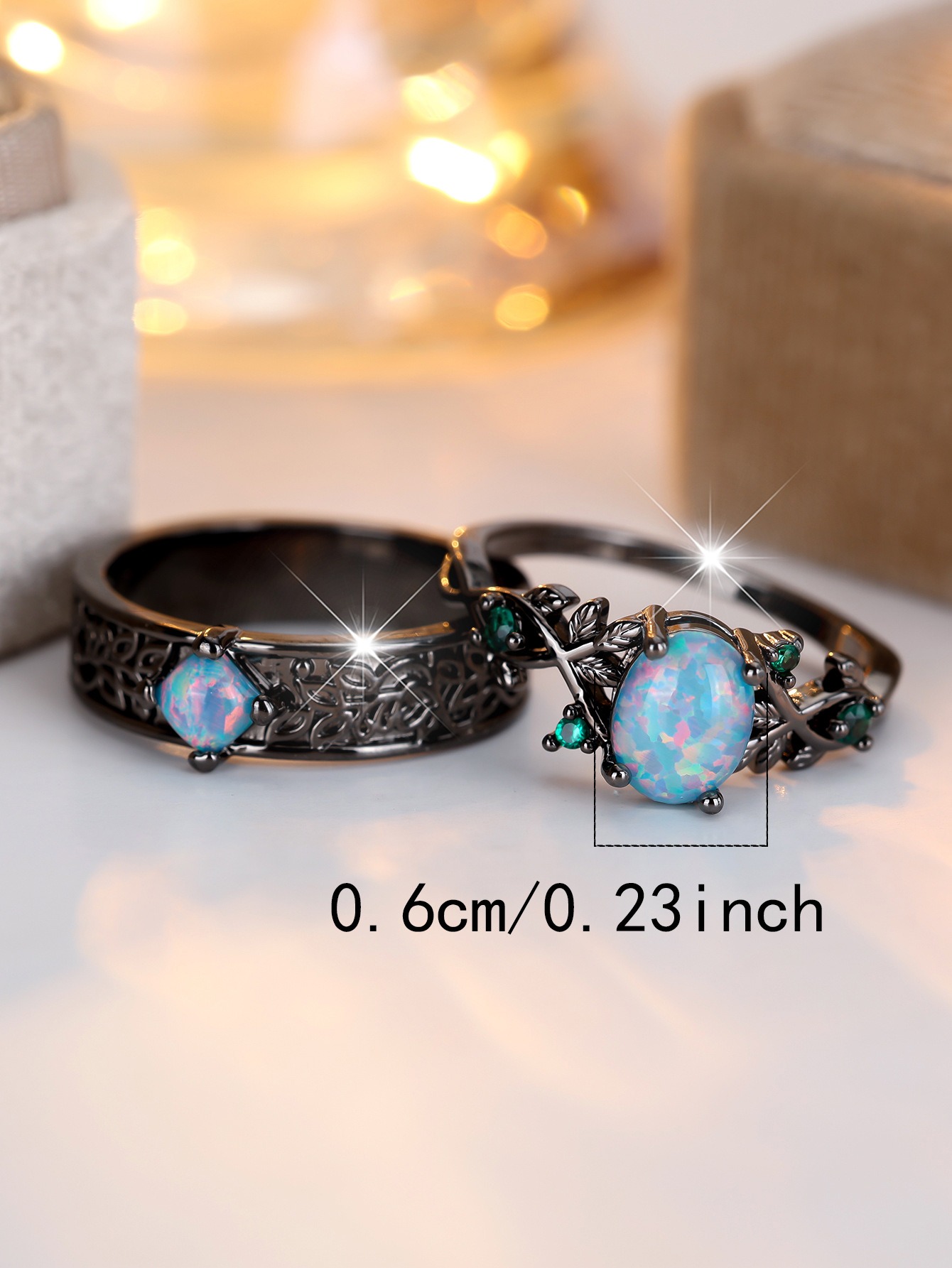 Opal Dreamscape Black-Plated Opal/Stardust Couple Ring Set