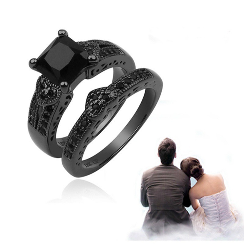 Obsidian Starlight Black Diamond Couple Ring Set