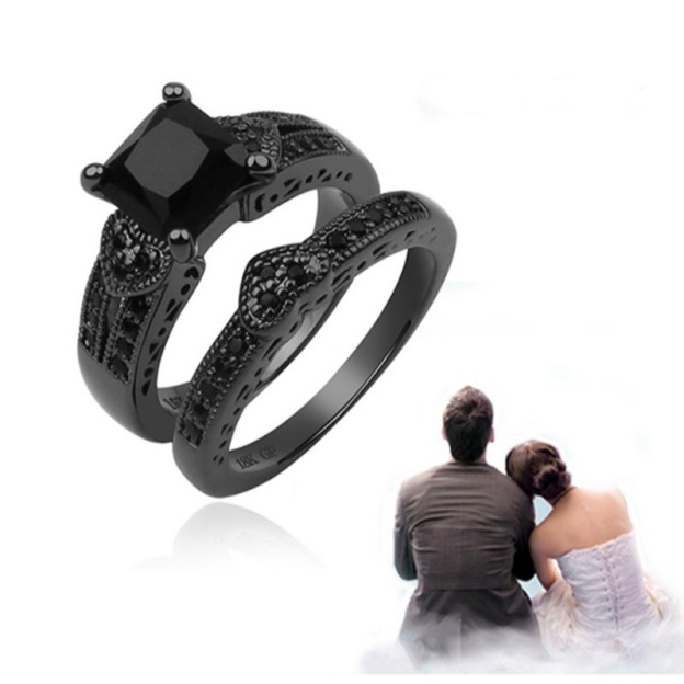 Obsidian Starlight Black Diamond Couple Ring Set
