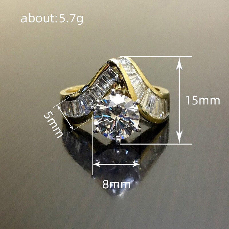 Two-Tone Starburst 18K Gold Six-Prong Center Baguette Ring