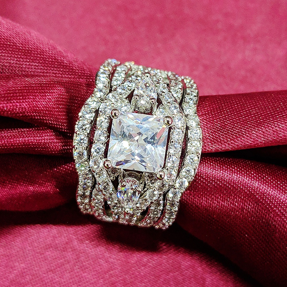 Square Starburst S925 Sterling Silver Princess Cut Bridal Set