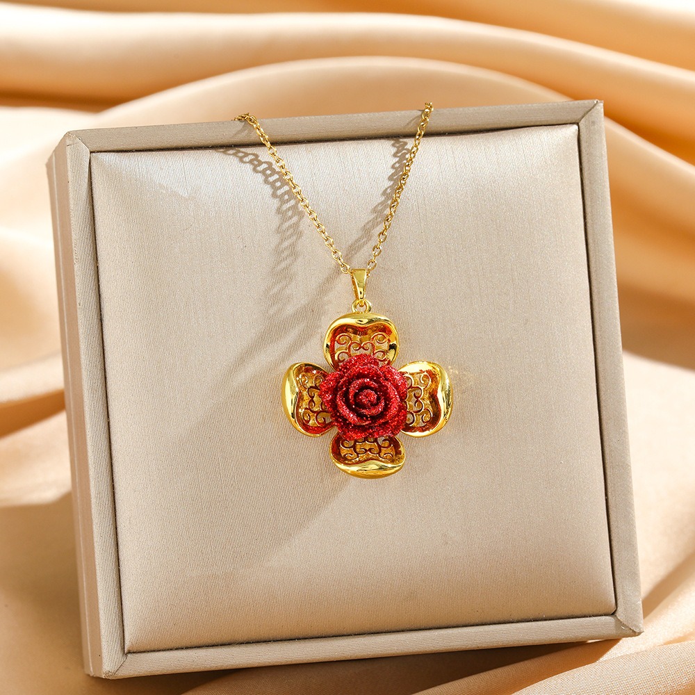 Crimson Rose Legacy 18K Gold Rose Collection Necklace