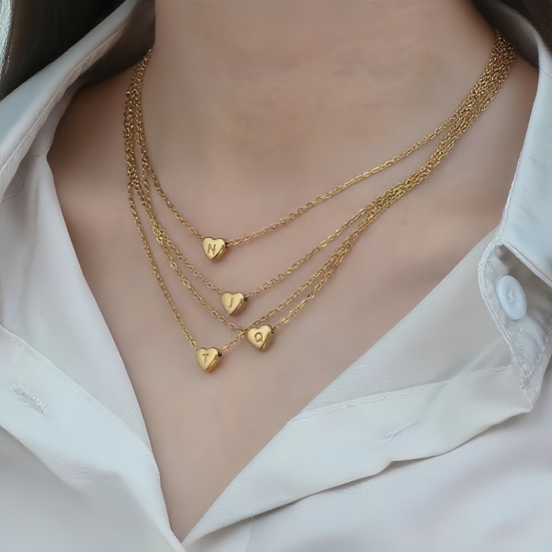  26 Letters Optional Heart Necklace - Women's Light Luxury Romantic Heart-Shaped Letter Accessory