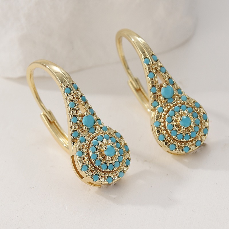 Persian Dream 18K Gold Turquoise Vintage Huggie Earrings Exotic Whispers at Your Ears（2PCS）