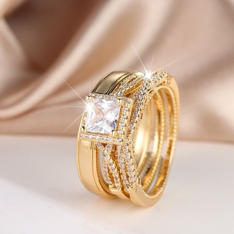 Eternal Square Diamond S925 Sterling Silver 4-Color Couple Ring Set A Promise of Unity at Your Fingertips