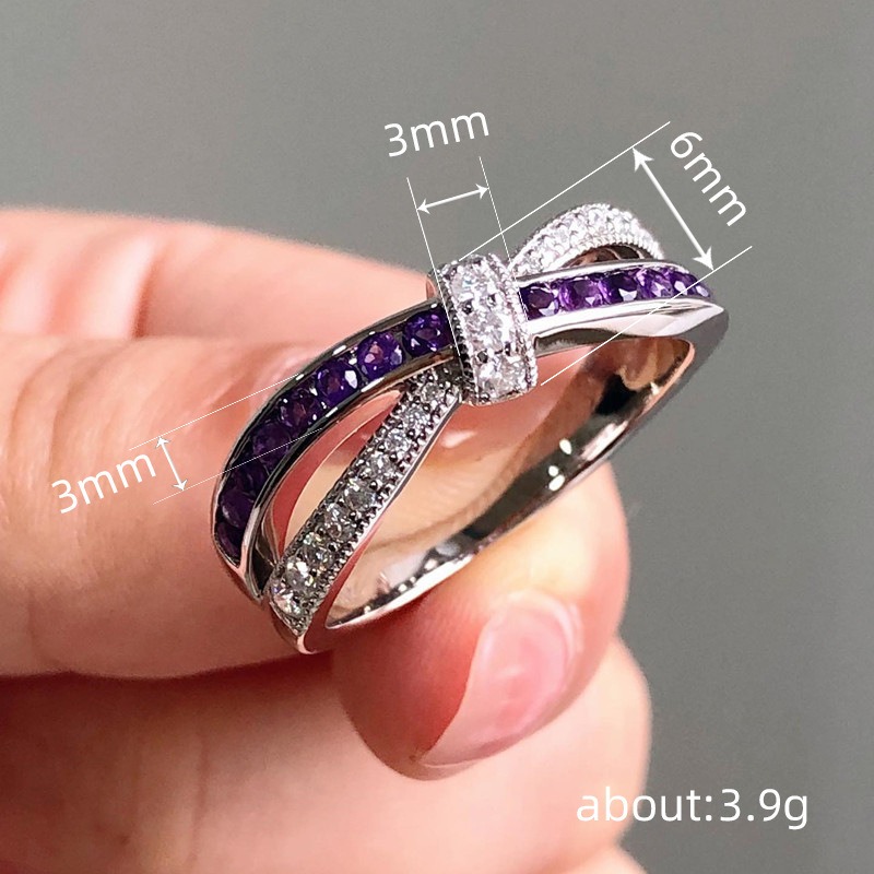 Purple Twist S925 Sterling Silver Platinum-Plated Diamond Amethyst Ring A Romantic Knot at Your Fingertips