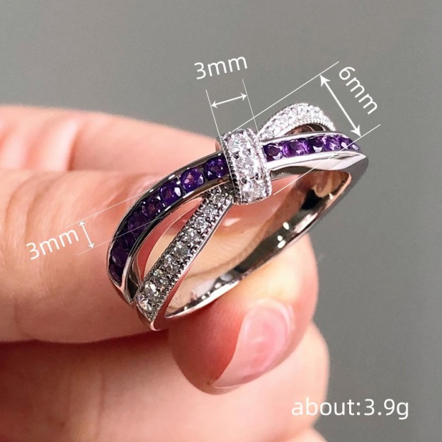 Purple Twist S925 Sterling Silver Platinum-Plated Diamond Amethyst Ring A Romantic Knot at Your Fingertips