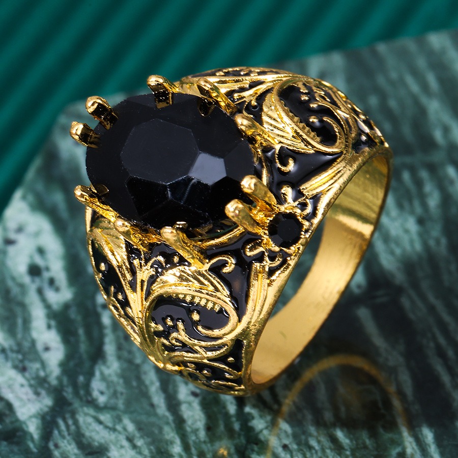 Black Gold Seal S925 Sterling Silver Gold-Plated Onyx Vintage Ring Noble Elegance at Your Fingertips