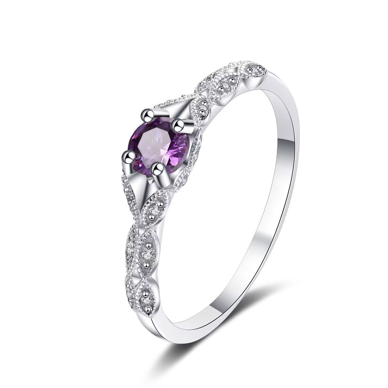 Vine Glow Sterling Silver Platinum Plated Vintage Filigree Gemstone Ring Amethyst Garnet Options