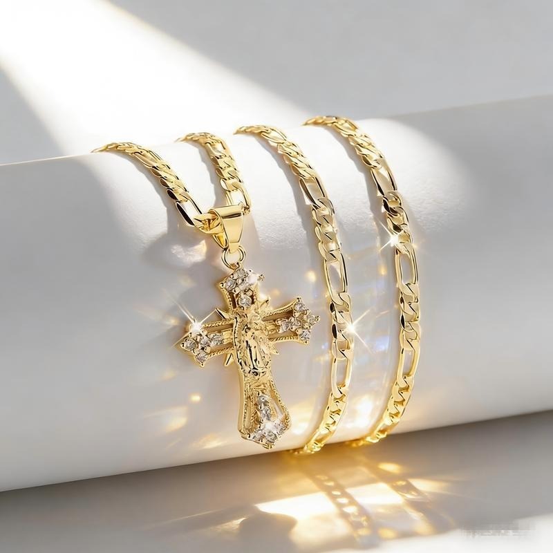 Glory Light Vintage Cross Necklace Gold Cross Pendant with Sparkling Stones