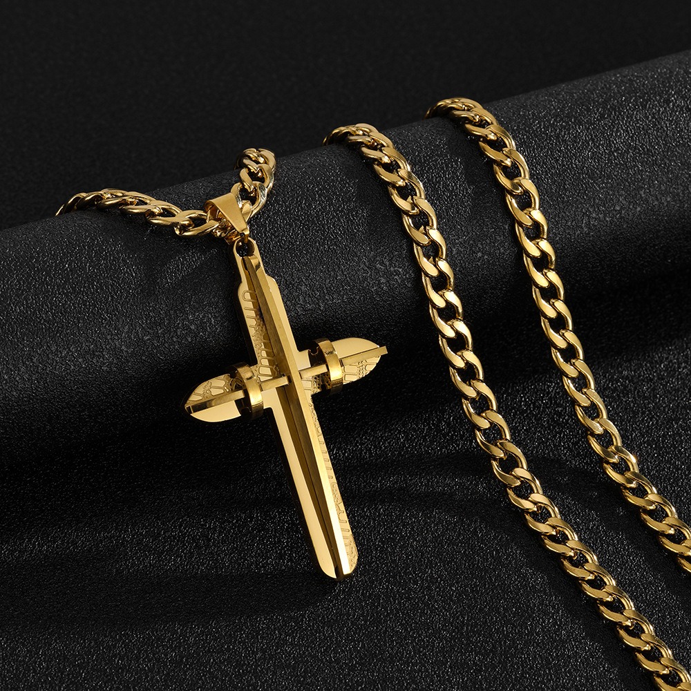 Covenant of Faith Stainless Steel Gold/Silver Cross Cuban Link Necklace Strength Protection at Your Neck
