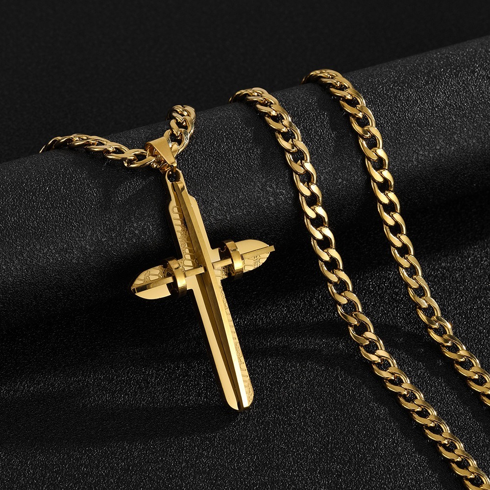 Covenant of Faith Stainless Steel Gold/Silver Cross Cuban Link Necklace Strength Protection at Your Neck