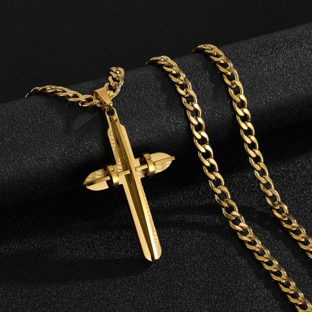 Covenant of Faith Stainless Steel Gold/Silver Cross Cuban Link Necklace Strength Protection at Your Neck