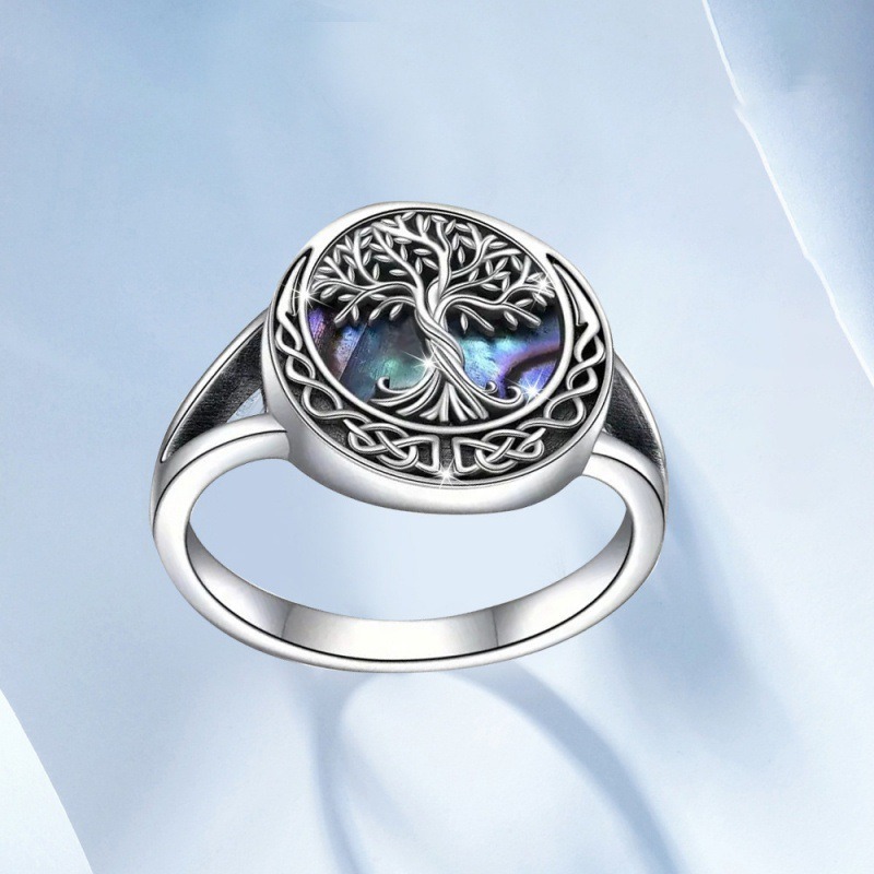 Tree of Life Ring With Abalone Shell