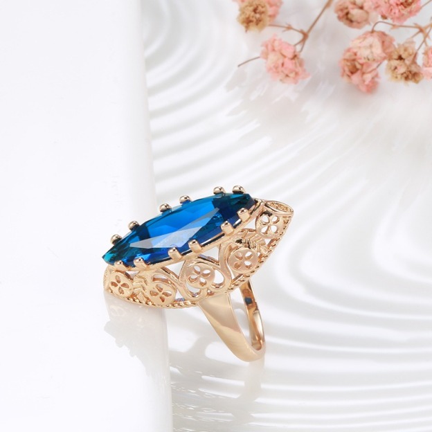 Golden Heirloom 18K Gold-Plated Marquise Gemstone Vintage Filigree Ring