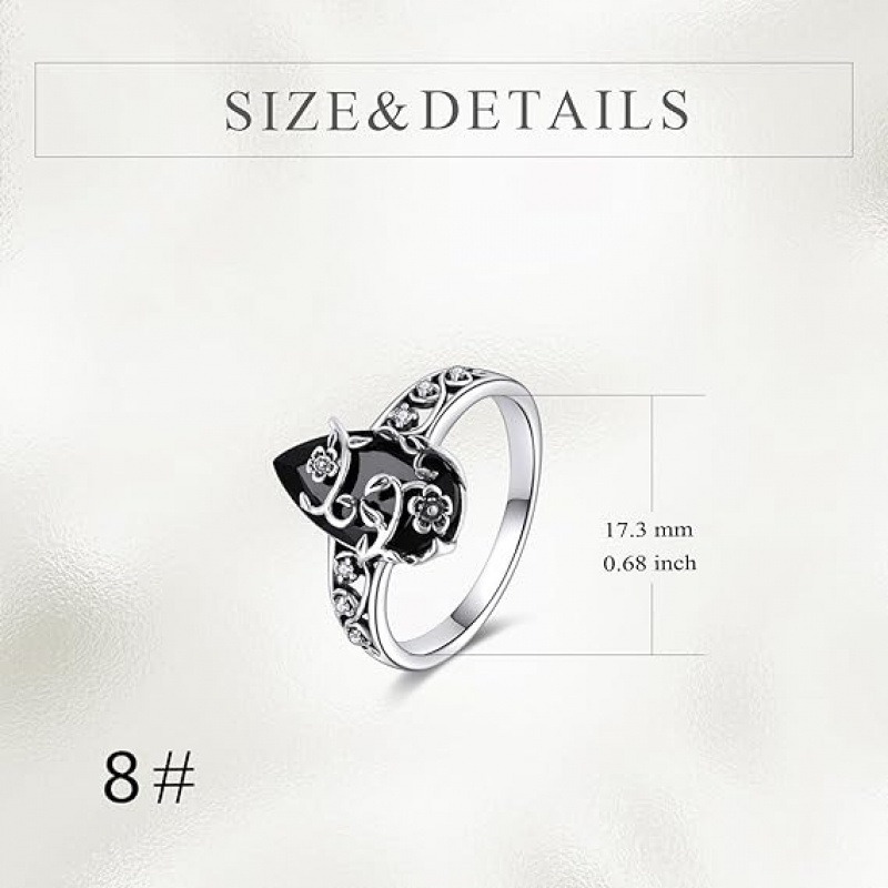 Obsidian Guardian Blossom S925 Sterling Silver Protection Ring Timeless Protective Elegance