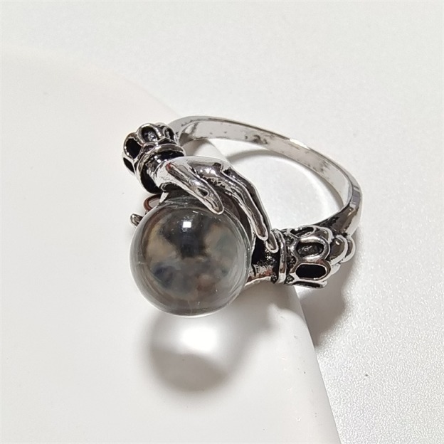 Witch’s Grip Protection S925 Sterling Silver Obsidian/Crystal Ball Ring
