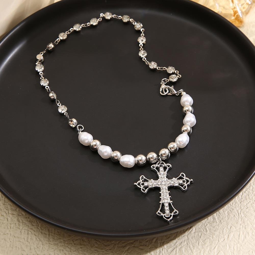 Sacred Pearl Baroque Pearl Crystal Cross Necklace Timeless Faith Elegance
