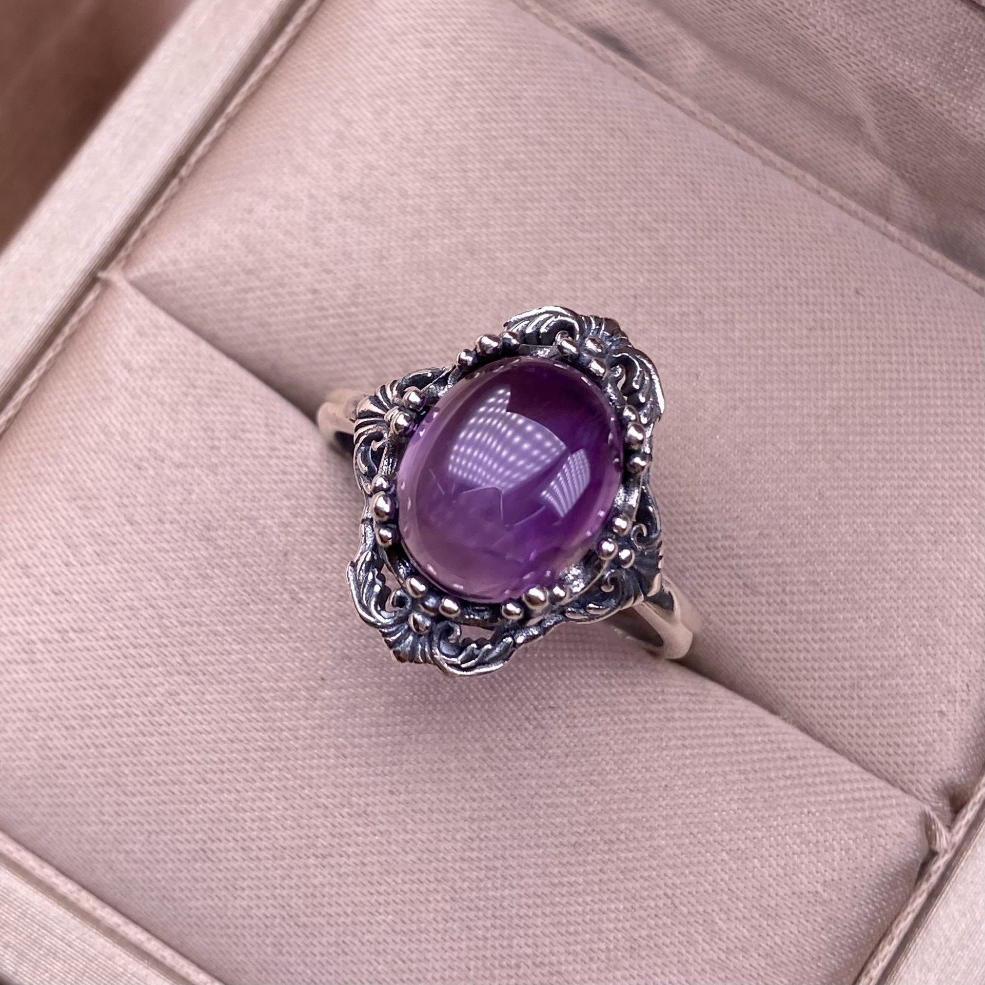 Amethyst Whisper S925 Sterling Silver Vintage Filigree Witch Protection Amethyst Ring Timeless Spiritual Grace Protection