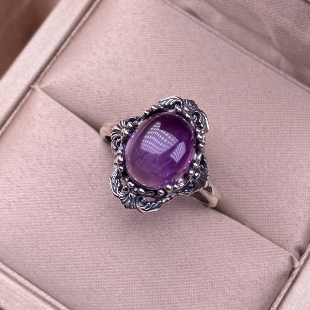Amethyst Whisper S925 Sterling Silver Vintage Filigree Witch Protection Amethyst Ring Timeless Spiritual Grace Protection