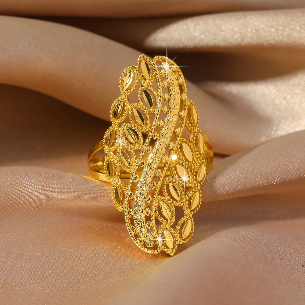 Golden Harvest Wheat 18K Gold-Plated Filigree Wheat Ring Timeless Abundance 