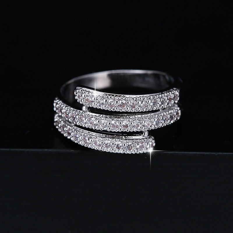 Stellar Layer S925 Sterling Silver Triple Pave Diamond Ring