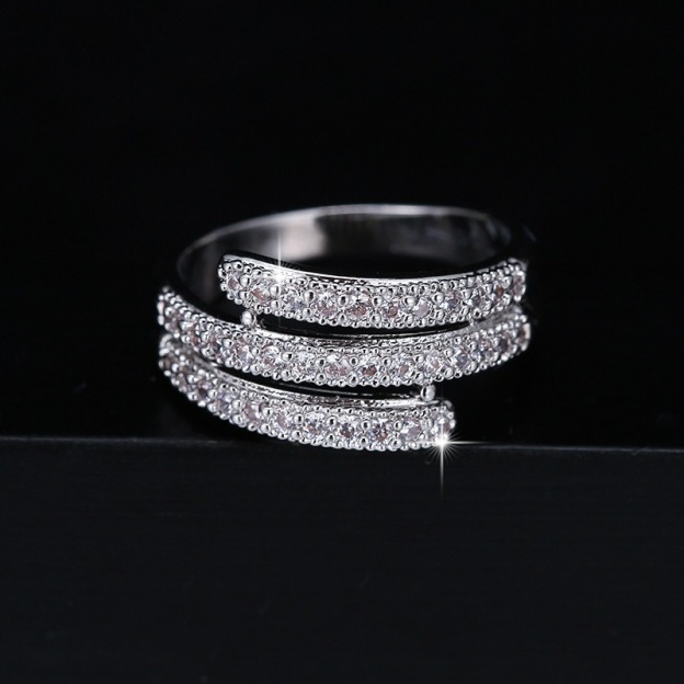 Stellar Layer S925 Sterling Silver Triple Pave Diamond Ring