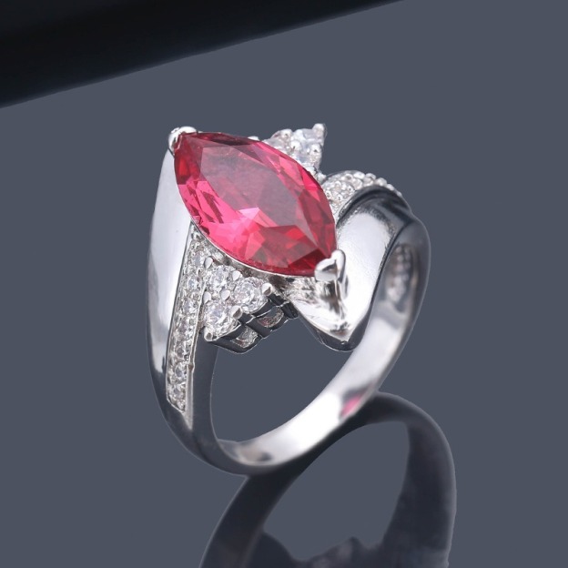 Prismatic Glow Platinum-Plated Marquise Gemstone Twist Ring