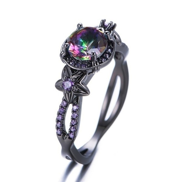 Midnight Iridescent Black-Plated Silver Mystic Topaz Amethyst Ring