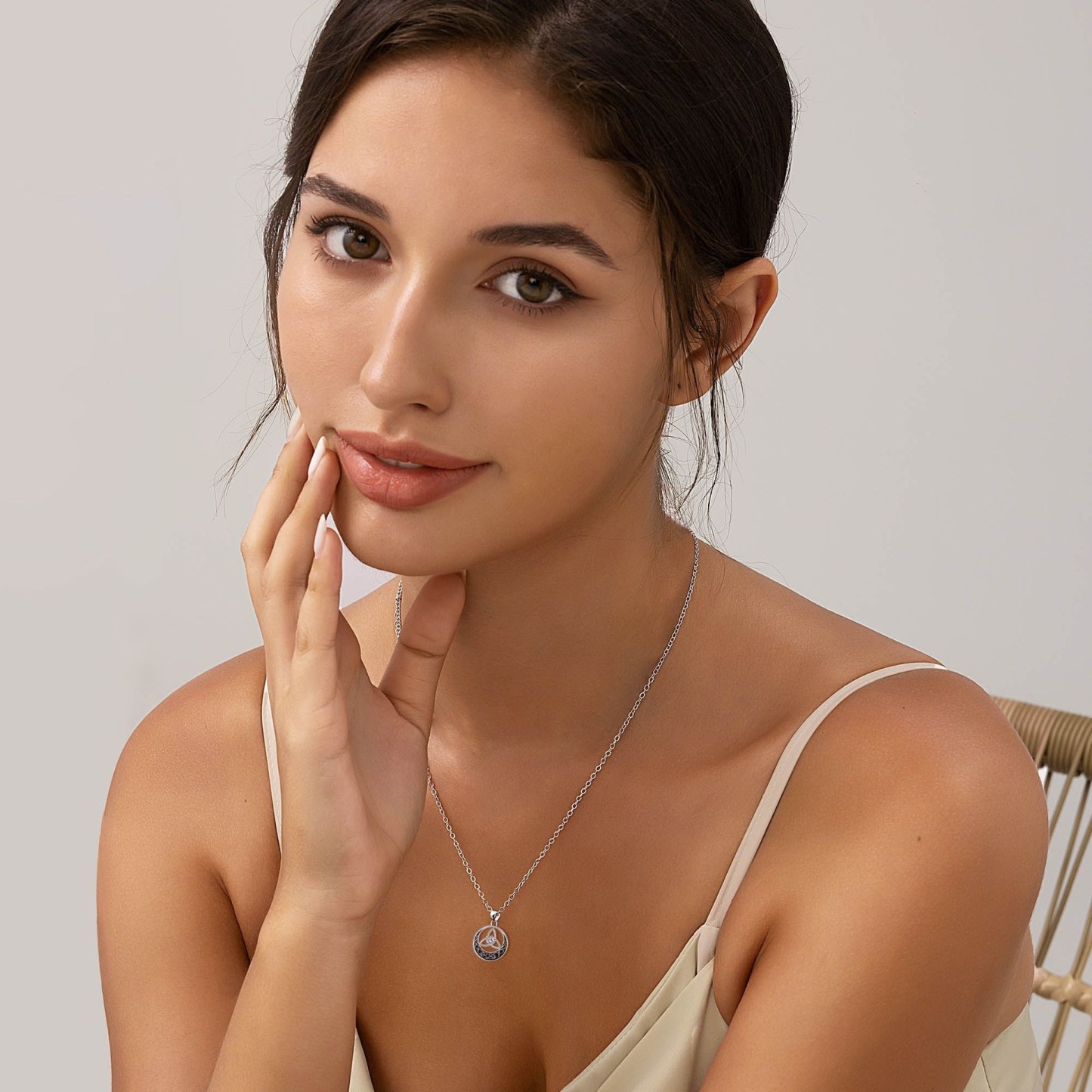 Celtic Moon Halo S925 Sterling Silver Black Enamel Protection Power Necklace