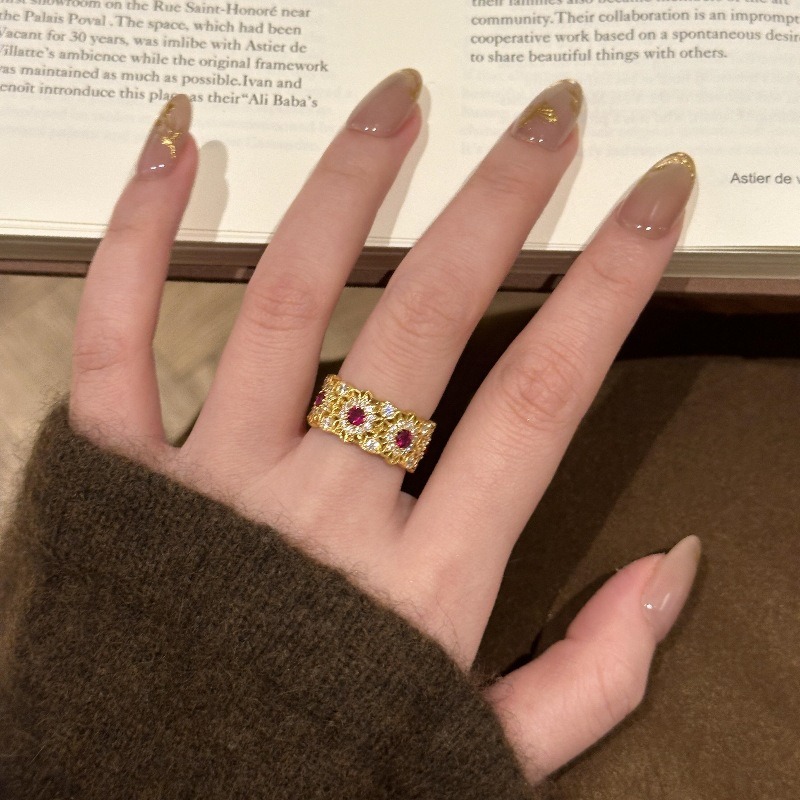 Vintage Filigree Gold-Plated Ruby Open Ring